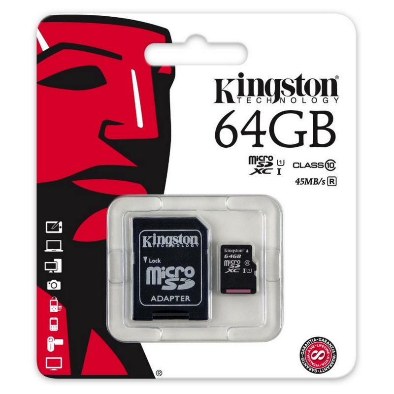 TARJETA MICROSD XC - 64GB + ADAPTADOR KINGSTON CANVAS SELECT - CLASE 10 - 80MB/S